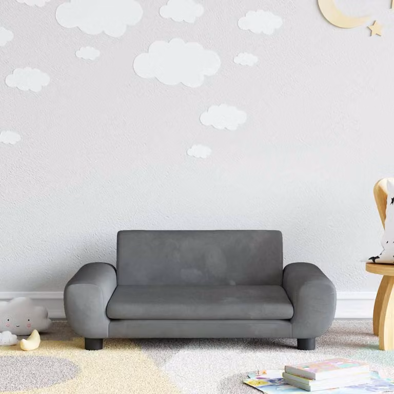 vidaXL Divano per Bambini in Velluto Grigio L: 70 cm, P: 45 cm, H: 33 cm