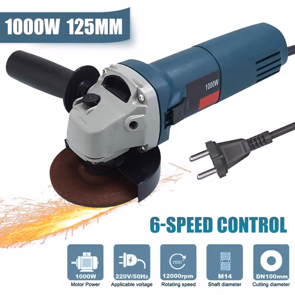 Smerigliatrice angolare elettrica - 1000 W - 125 mm - 6 velocità - Spina europea - Batteria inclusa