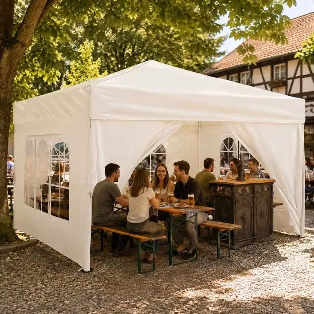 Foldable Party Tent With Side Walls, Cream, 3x3 M