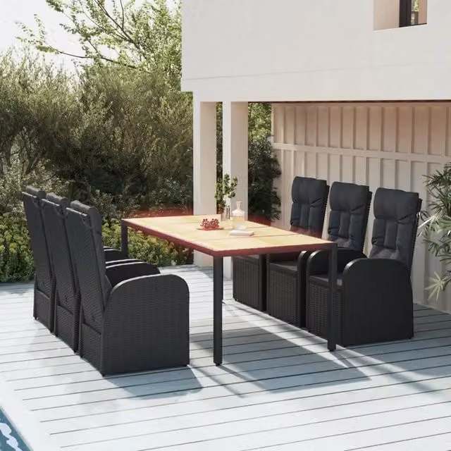 Set da pranzo da giardino moderno vidaXL in legno di acacia e polyrattan nero con 7 pezzi – 1