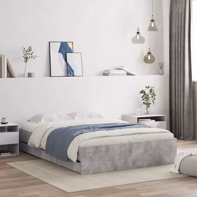 Giroletto Cassetti-Struttura Letto con contenitore Grigio Cemento 135x190 cm Legno Multistrato 657518