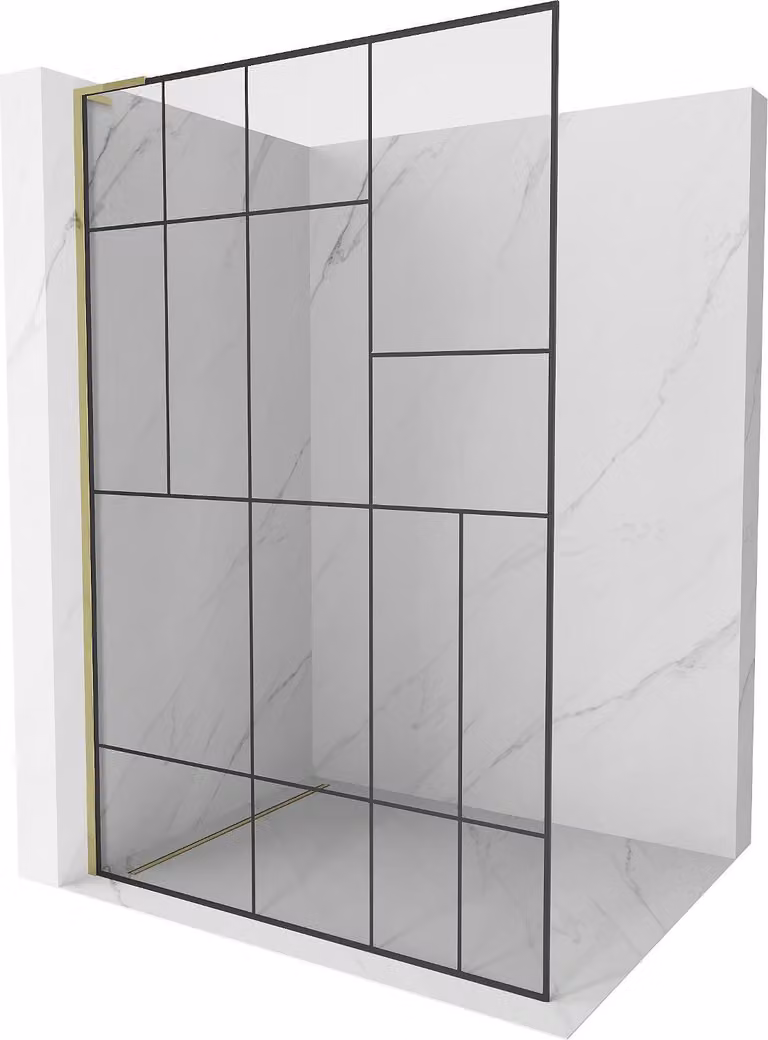 Mexen Kioto L parete doccia Walk-in 80 x 200 cm, motivo nero, oro - 800-080-103-50-78