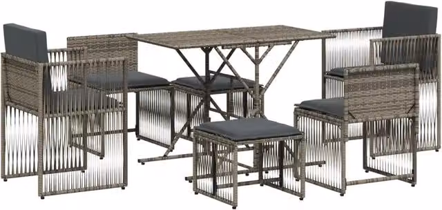Set da Pranzo da Giardino 7 pz | Set Salotto da Giardino con Cuscini in Polyrattan Grigio