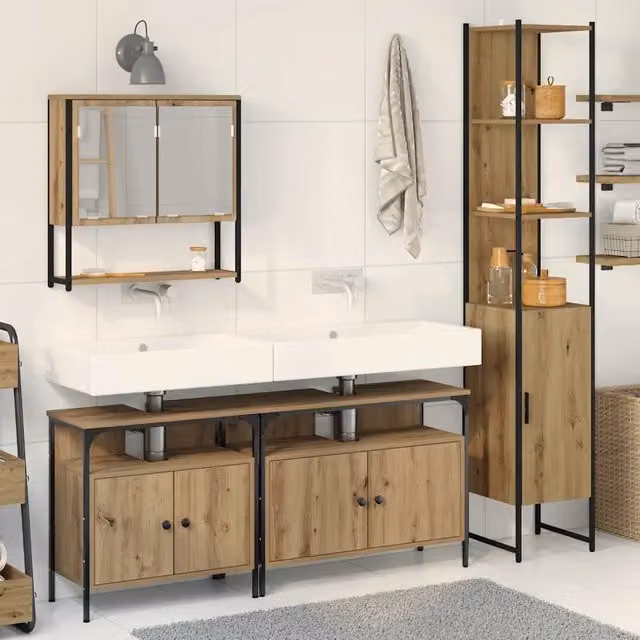 Set di mobili per il bagno 4 pz Rovere artigianale 3334405