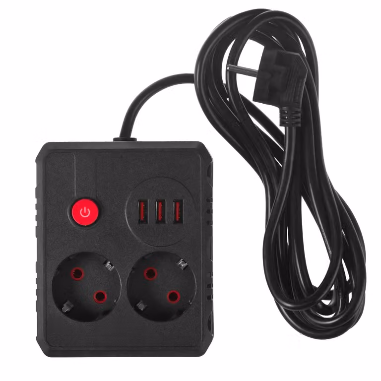 Cavo di prolunga per prese multiple Maclean 2 prese + 3xUSB 110-240V AC 50/60Hz 2,1A max 2500W 3 m nero MCE388 B