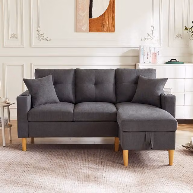 Divano L - Xylo - 3 posti con chaise longue porta-bicchieri