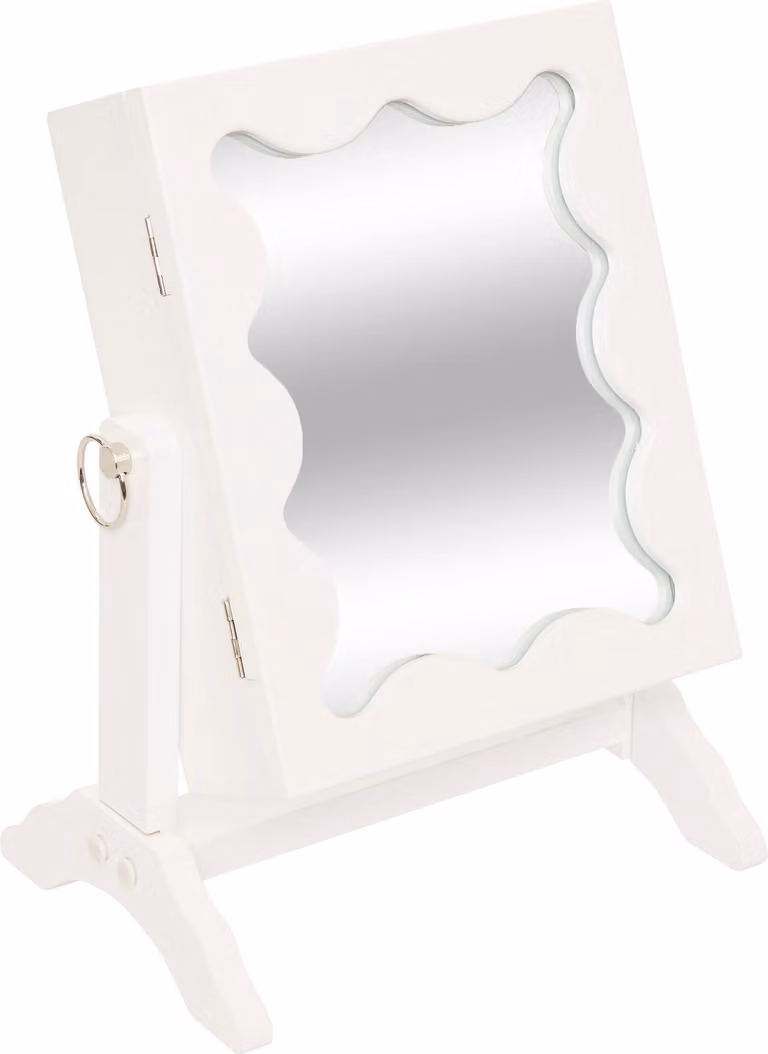 Specchio cosmetico con portagioie CHERI, 29 x 22 x 15 cm, bianco