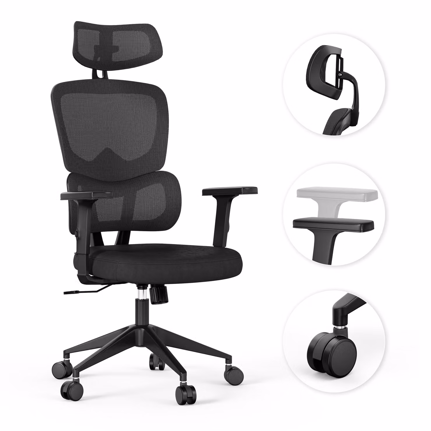 SENSE7 VENO Sedia da ufficio ergonomica - Sedia da scrivania nera, schienale diviso, poggiatesta, schienale in rete, rotelle in gomma, sedia da ufficio per l'home office, portata 120 kg