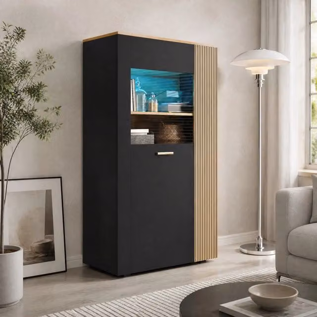 Credenza contenitore con LED 16 colori; 3 ripiani fissi e 2 regolabili; 80x40x146 cm