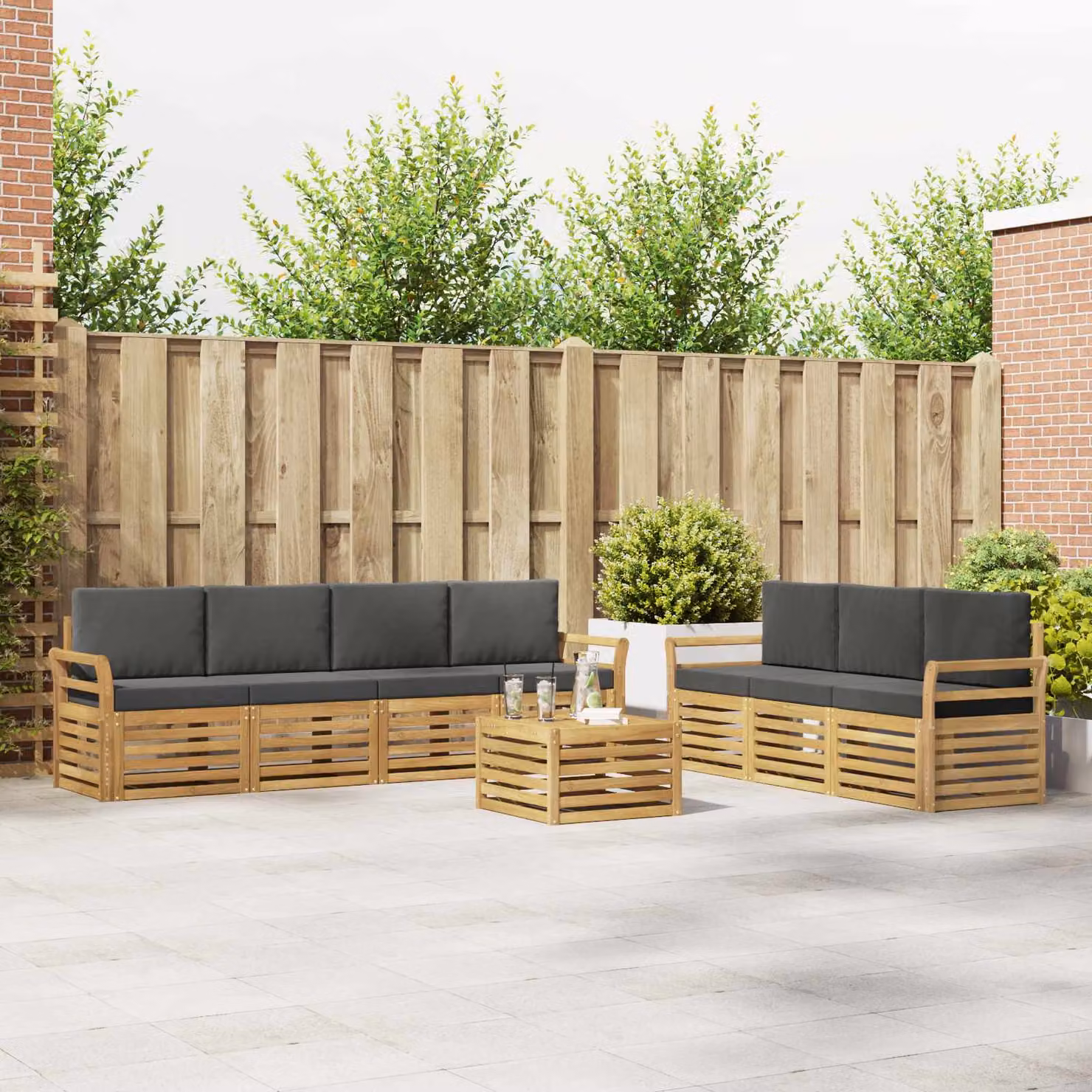 Set da giardino vidaXL composto da 8 pezzi in legno di acacia con cuscini, colore bianco e antracite
