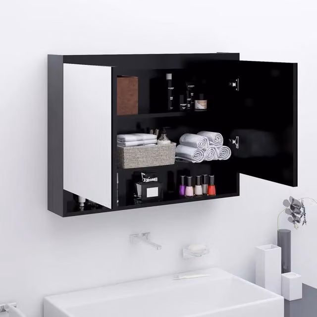 Armadietto da bagno moderno vidaXL in MDF e vetro con ante a battente, colore antracite, L 80 x H 60 x P 15 cm