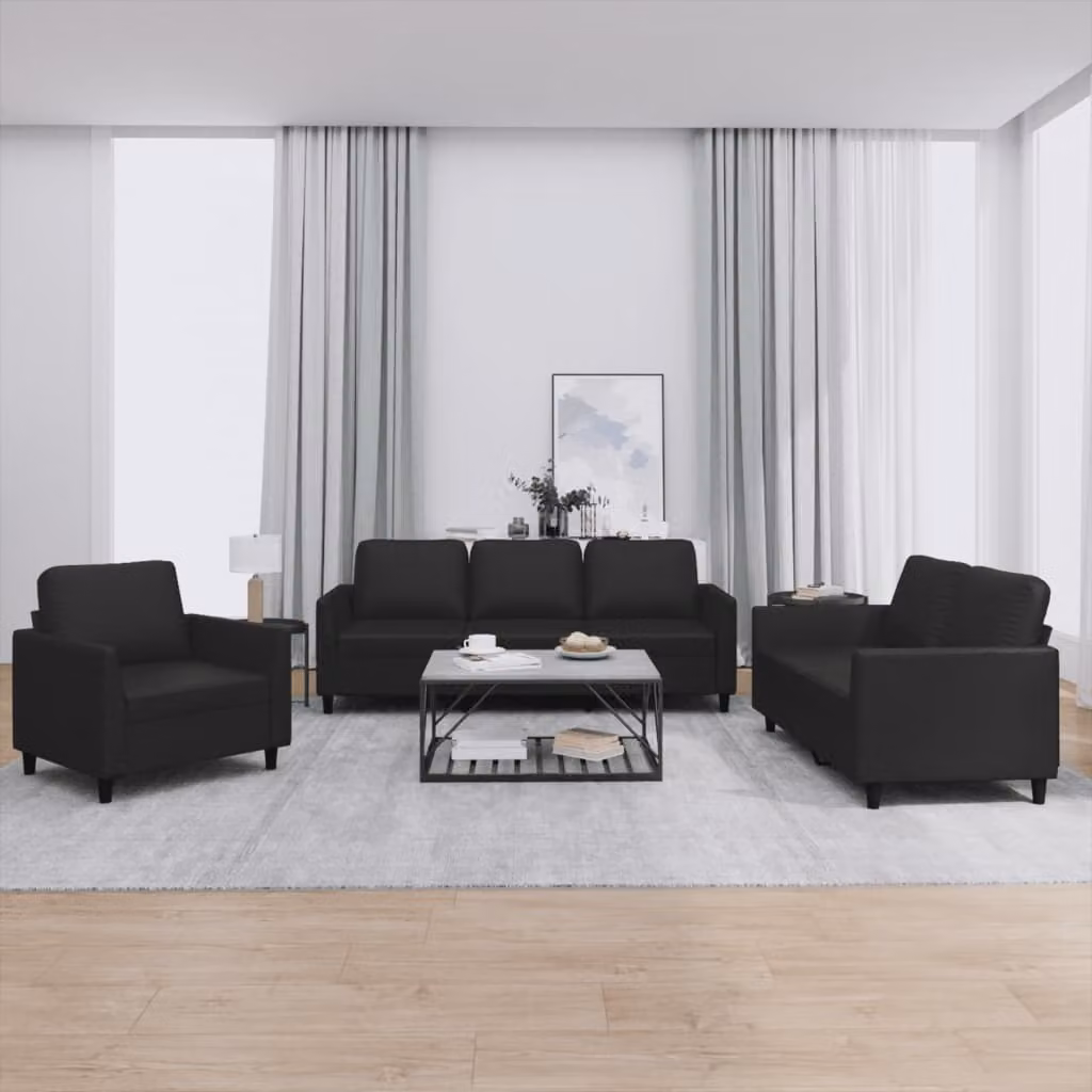 Maison Exclusive - Set divano 3 pezzi con cuscini in ecopelle nera