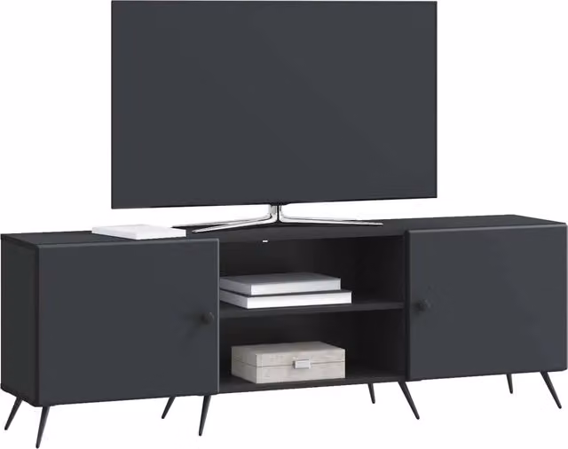 Mobile TV Nero in Legno e Metallo con Stile Vintage, L/P/H: 150 x 31 x 50 cm – 1