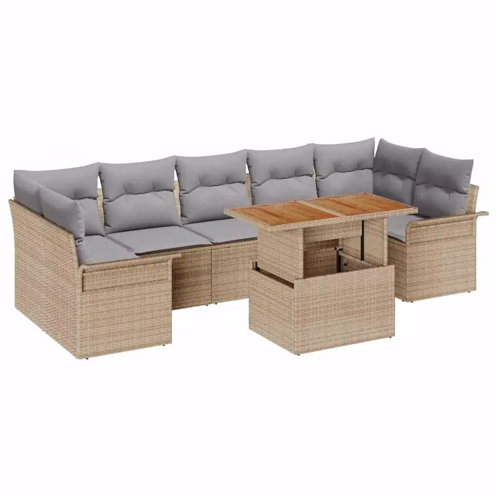 Set Divano da Giardino vidaXL 8 pz L-Shape Beige e Grigio con Cuscini e Tavolino – 2