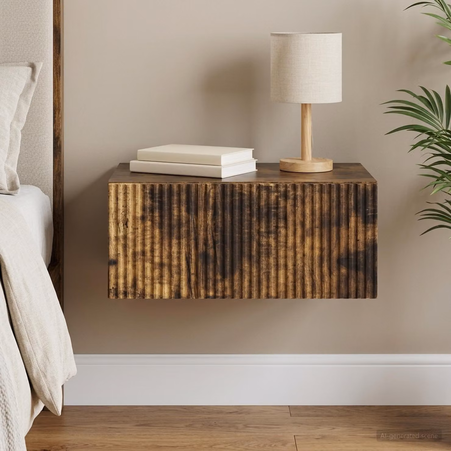 vidaXL Mobiletto da notte sospeso moderno Rovere Fumo L: 49 cm, P: 34,5 cm, H: 20 cm