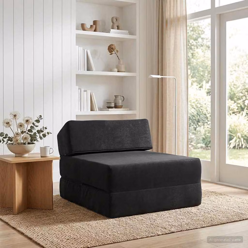vidaXL Divano Letto Pieghevole Moderno in Tessuto Nero L: 60 cm, P: 70 cm, H: 41 cm