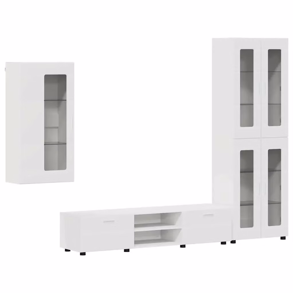 Set mobile TV moderno vidaXL FLORIN in 3 pezzi, Bianco e Legno, L 150 x P 39 x H 30 cm – 2