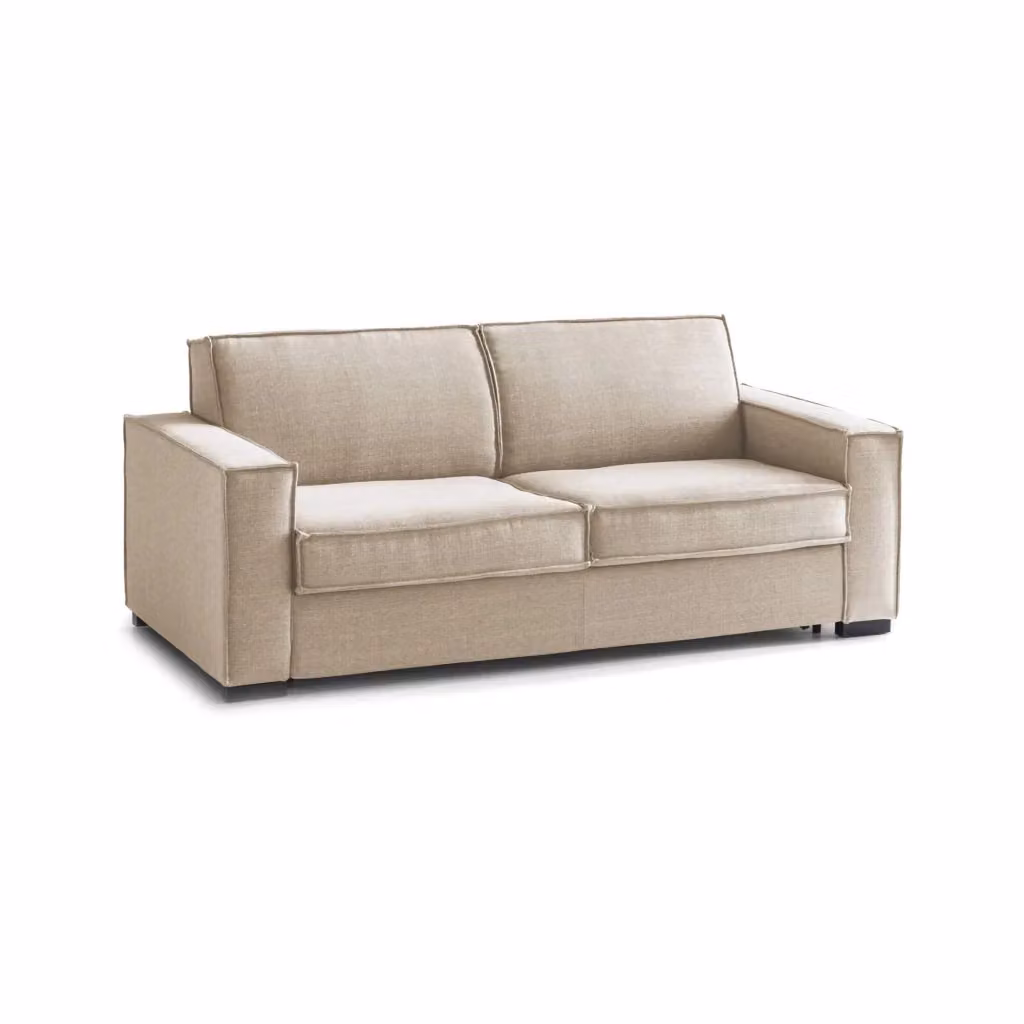 Divano Letto Adalberto Talamo Italia, Sofà 3 Posti con Apertura Girevole e Braccioli Slim, Rivestimento in Tessuto Beige, L: 200 cm, P: 95 cm, H: 90 cm – 2