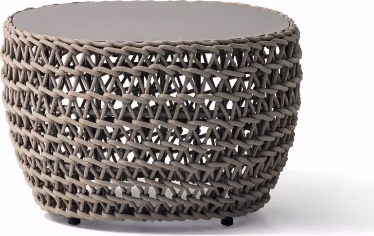 Milani Home - tavolino da esterno in alluminio e corda intrecciata, 66 x 66 cm, beige, per giardino e portico