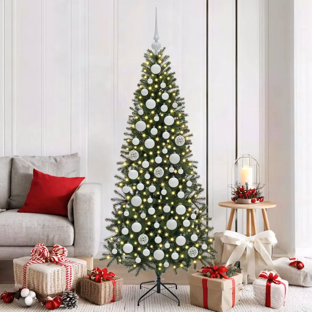 vidaXL Set di 120 Palle di Natale con 300 LED Bianco Caldo, Decorazioni a Sfera in Plastica Shatterproof con Alimentazione USB, Diametro: 6 cm