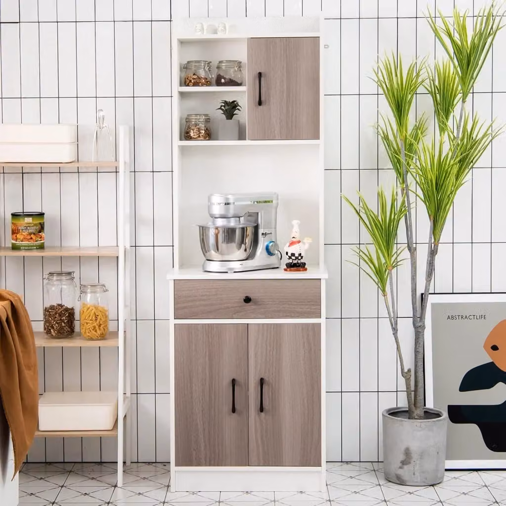 Costway Mobile Cucina Moderno con 3 Ante e Ripiani Interni, Dispensa Bianca L: 60 cm, P: 40 cm, H: 180 cm – 2