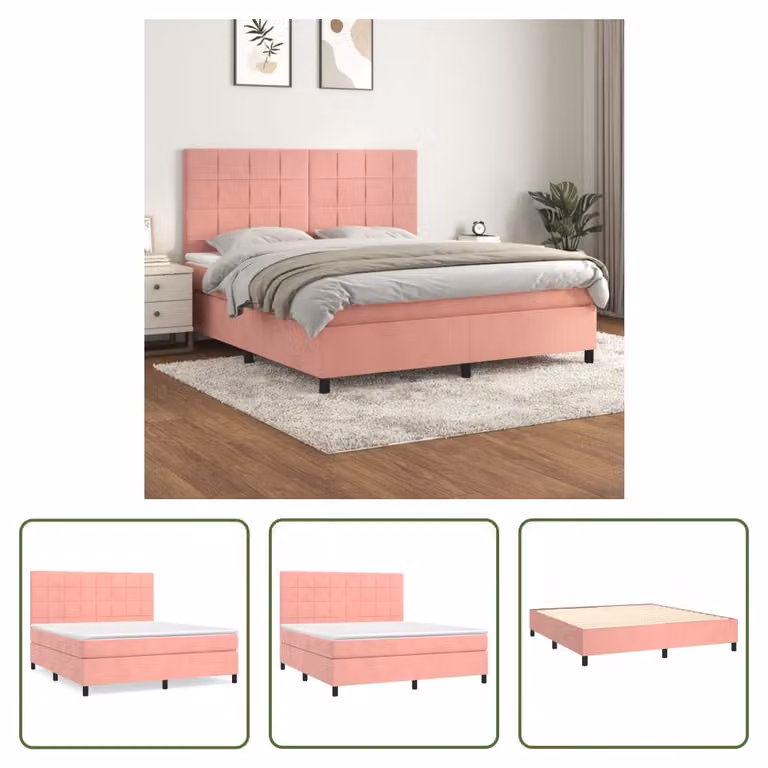 The Living Store Letto a molle con materasso rosa 160x200 cm in velluto