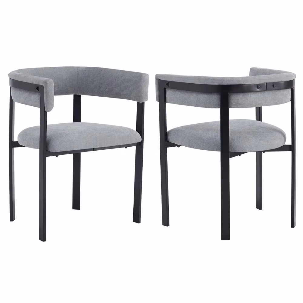 Set di 2 sedie da pranzo Minimal grigie in tessuto chenille con schienale integrale e stile moderno – 2