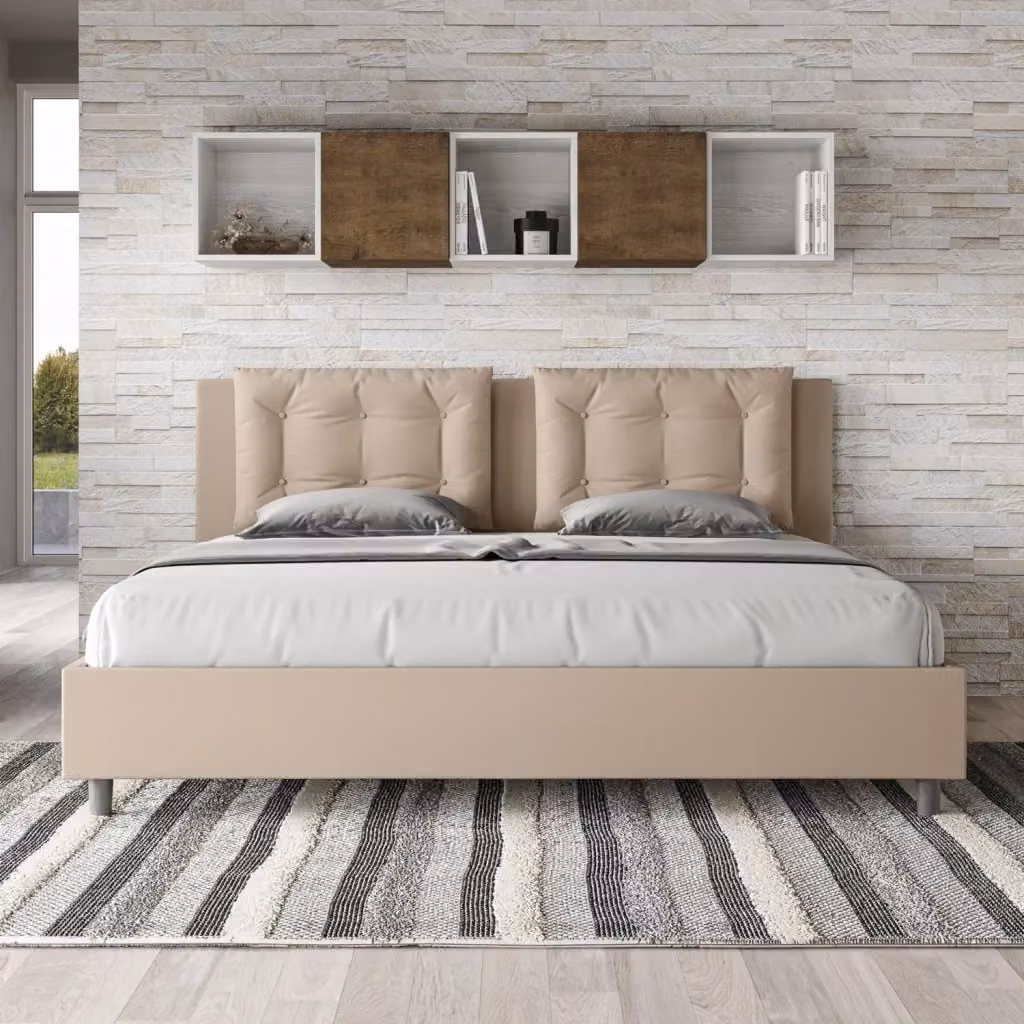 Letto Matrimoniale Moderno Giordanoshop con Contenitore a Alzata Beige L 222 cm x P 215 cm x H 110 cm – 2