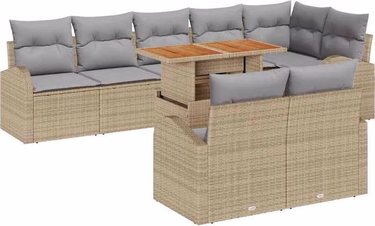 Set Divano da Giardino 9 pcs Beige Poly Rattan