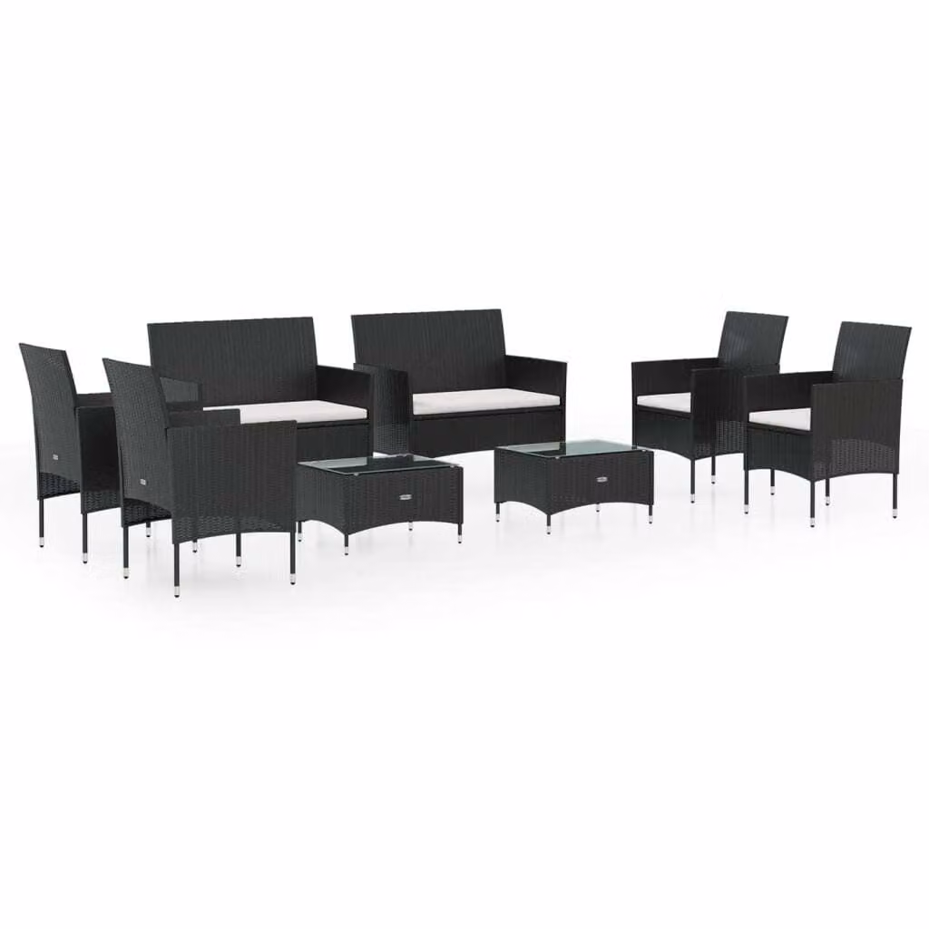 Set Divani da Giardino 8 pz con Cuscini in Polyrattan Nero