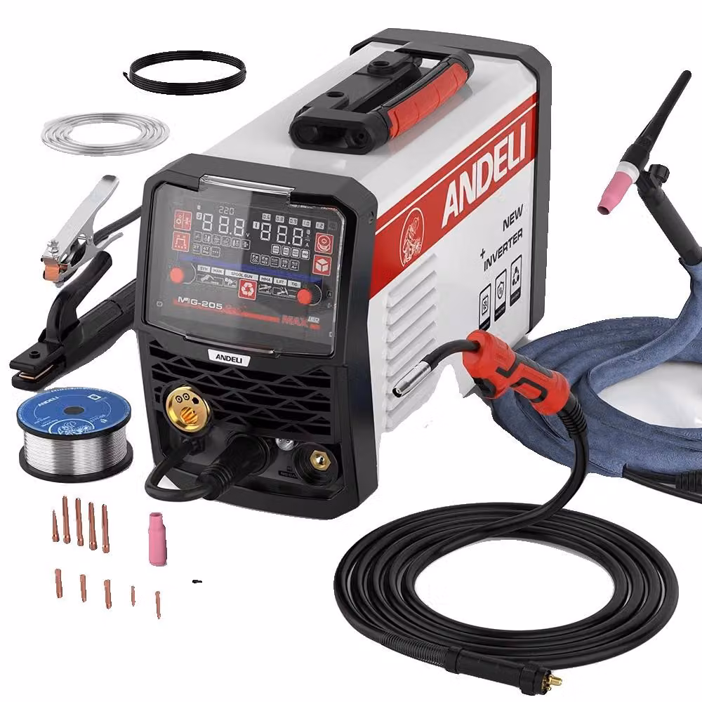 Saldatrice MIG, multiprocesso 6 in 1, design portatile, supporto semiautomatico per pistola a bobina, MIG-205PRO