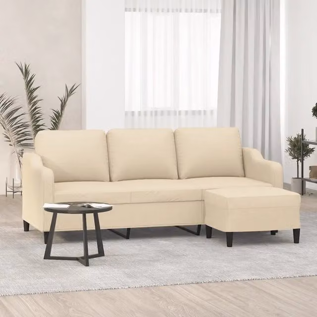 Divano a 3 posti moderno vidaXL con poggiapiedi coordinato in tessuto beige L: 198 cm, P: 80 cm, H: 77 cm