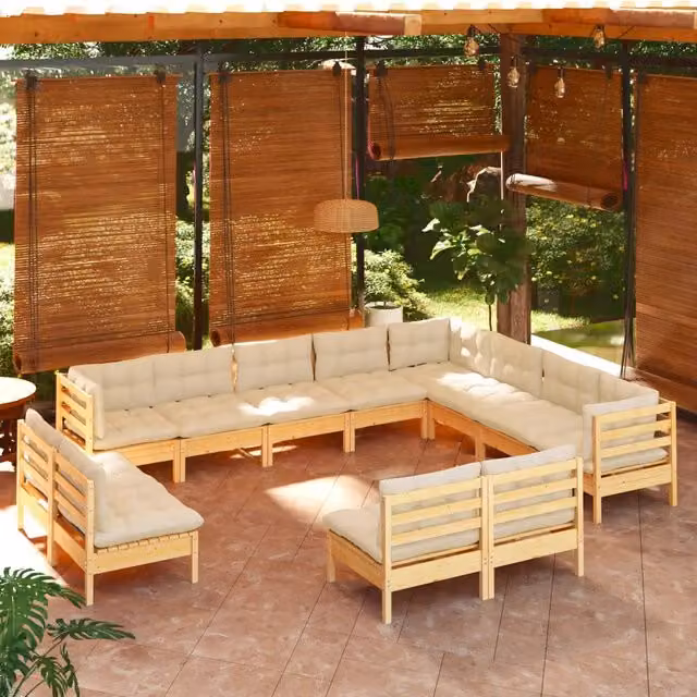 Set di Divani da Giardino a Forma di U vidaXL in Legno di Pino Massello con Cuscini Beige