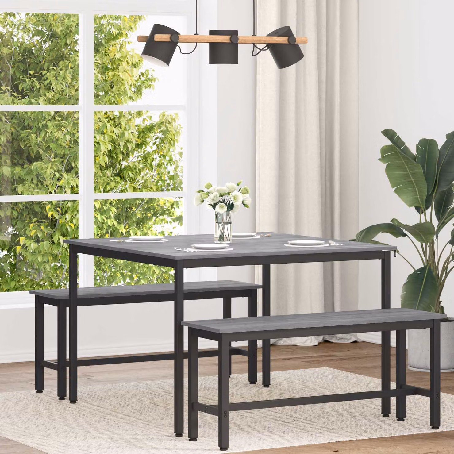 Tavolo da pranzo moderno vidaXL in legno ingegnerizzato e metallo, L/P/H: 110 x 110 x 75 cm, Grigio e Nero
