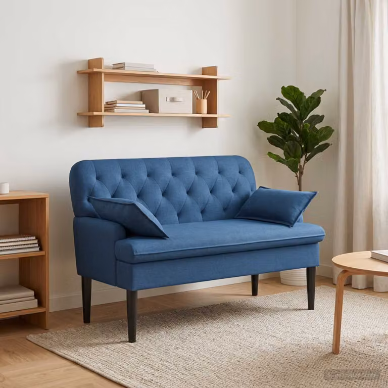 Loveseat vidaXL in tessuto blu con bottoni imbottiti e cuscini inclusi L: 111 cm, P: 68 cm, H: 80 cm