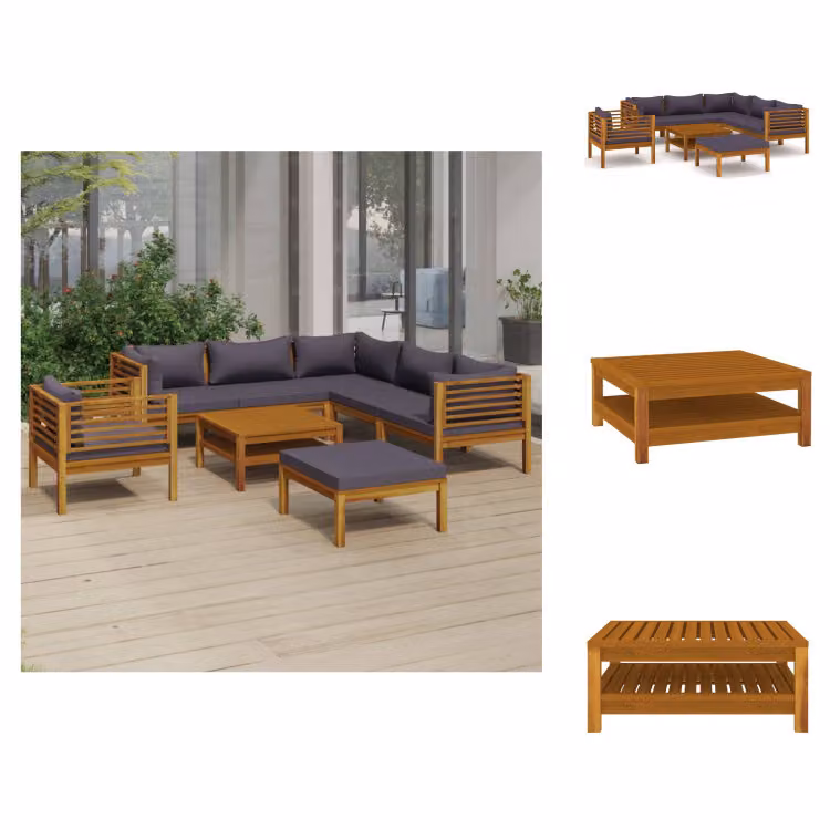 vidaXL Set di 8 pezzi per salotto da giardino con cuscino in legno massiccio di acacia - Set di mobili da giardino