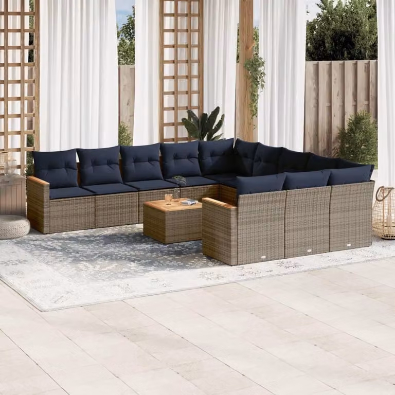 Maison Exclusive - Set da giardino 12 pezzi con cuscini, grigio, polyrattan