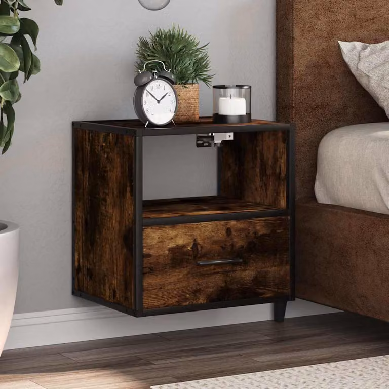 Comodino a muro vidaXL in stile industriale, colore rovere fumo, L: 40 cm, P: 31 cm, H: 39,5 cm