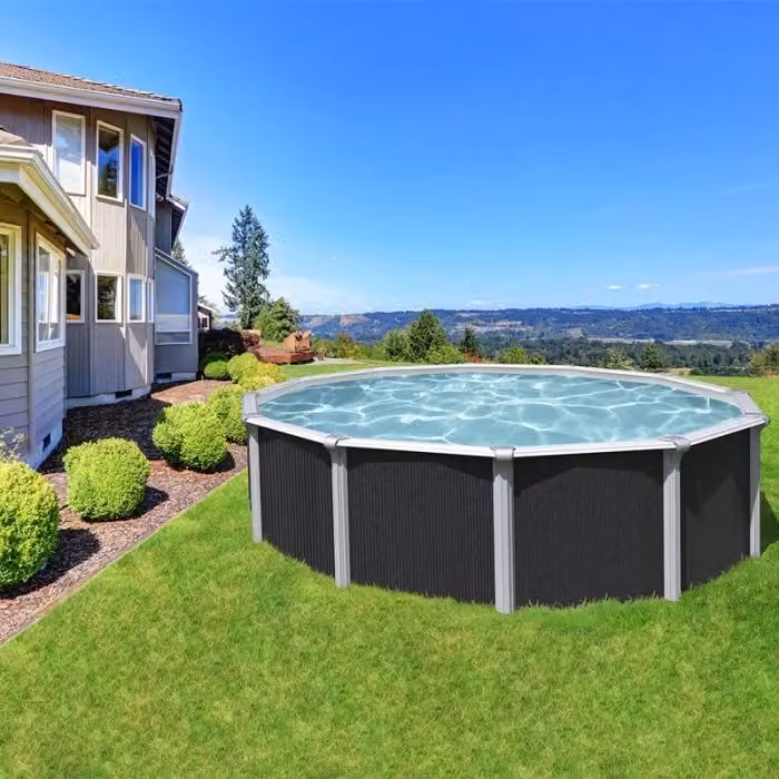 Piscina Fuori Terra Rotonda Bsvillage Steeldesign Grigia con Kit Pro, Filtro, Scala, Copertura e Telo di Protezione, L: 3,65 m, H: 1,32 m – 2