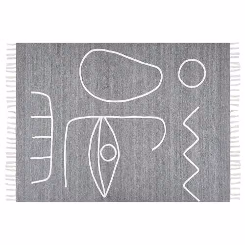 Tappeto rettangolare in poliestere con motivo a nappe grigio 140 x 200 cm