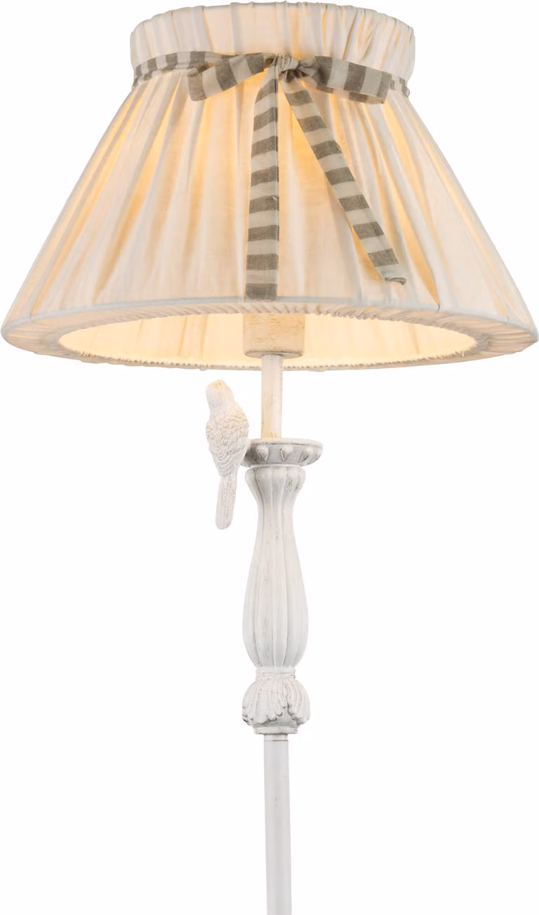 Globo Lighting lampada da terra in metallo bianco, color oro, tessuto bianco, interruttore a pedale in cavo, con uccello, ø: 350mm, H: 1590mm, escl. 1x E27 60W 230V