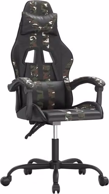 Sedia da Gaming Girevole con Poggiatesta e Braccioli in Similpelle Nera per Adulti – 1