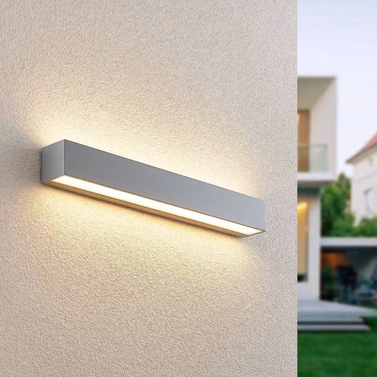 Applique da esterni a LED Lengo Lucande, Alluminio / Grigio / Zincato, Alluminio, Moderno, Applique LED da esterni