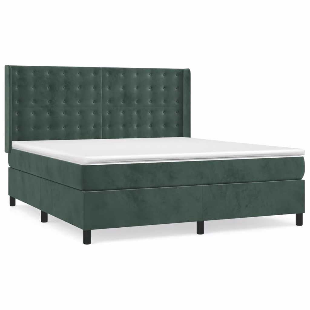 Giroletto a Molle con Materasso Verde Scuro 180x200 cm Velluto