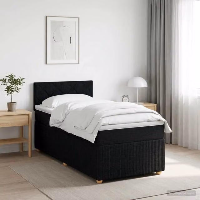 Letto box spring con materasso Nero 90 x 200 cm Tessuto 3451386