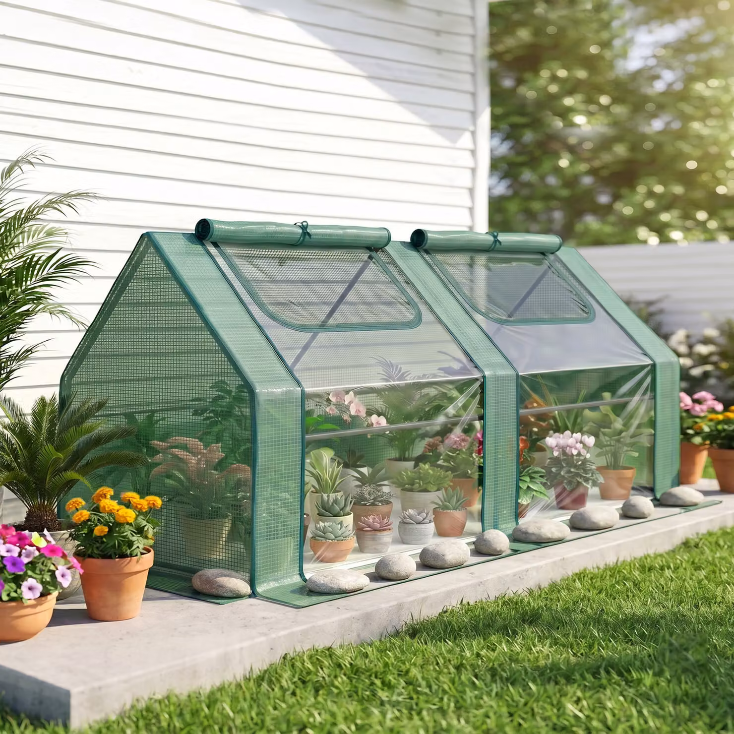 Serra per orto Outsunny con 2 porte e 2 finestre avvolgibili in acciaio e copertura in PE anti-UV, Verde, L/P/H: 180 x 90 x 90 cm – 2