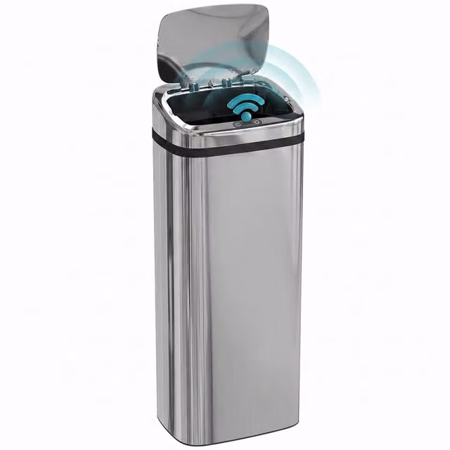 Cestino dei Rifiuti Rettangolare HomCom in Acciaio Inox Color Argento con Sensore a Infrarossi da 50 L – 1
