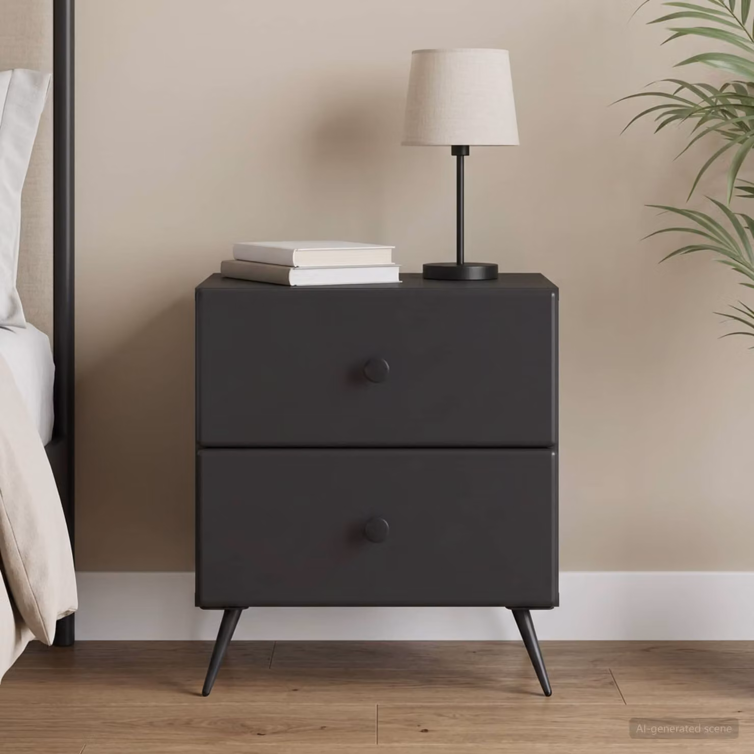 Armadio da notte vidaXL nero in legno ingegnerizzato e metallo, L 43 cm x P 34,5 cm x H 47,5 cm