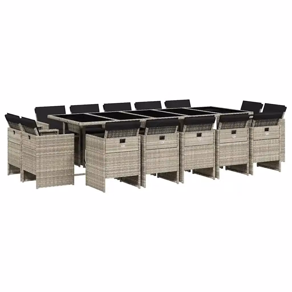 Set da Pranzo da Giardino vidaXL in Polyrattan con Cuscini e Piano in Vetro, 15 Pezzi, Grigio Antracite – 2
