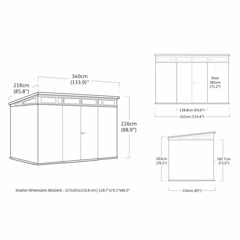 Casetta da giardino in resina Keter Pent 11x7 Signature Venetian effetto legno con doppia porta e pavimento L: 342 cm, P: 218 cm, H: 226 cm – 2